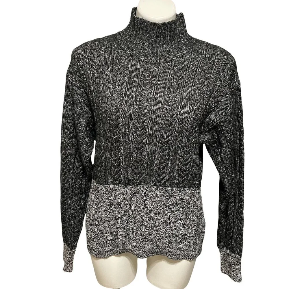 Splendid Cable Knit Colorblock Mock Neck Sweater - Picture 3 of 7